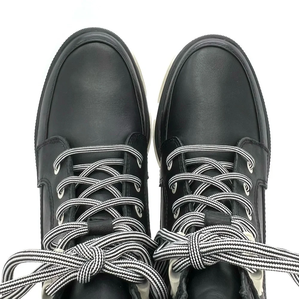 Sorel Brex Ankle Boots Womens Size 6.5 Leather Waterproof Black White New NWT